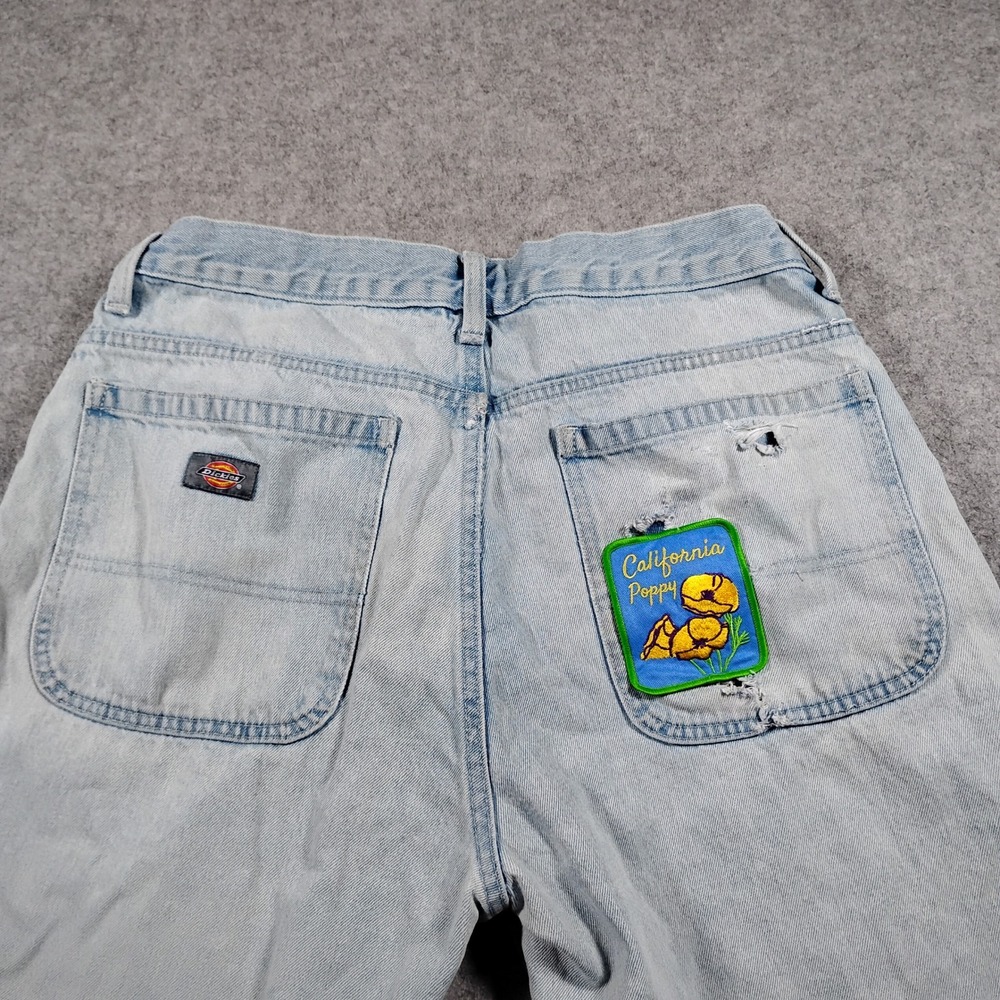 Dickies Double Knee Denim Jeans Mens 32x30 Light Wash Blue Skate Distressed Work - Picture 8 of 16